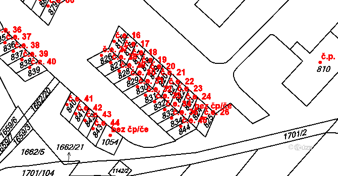 Boršice 22 na parcele st. 821 v KÚ Boršice u Buchlovic, Katastrální mapa