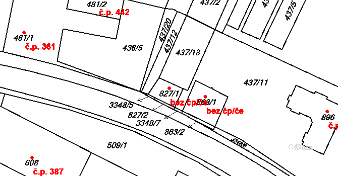 Mšeno 48780456 na parcele st. 827/1 v KÚ Mšeno, Katastrální mapa