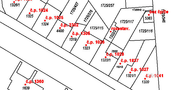 Uherský Brod 1026 na parcele st. 1323 v KÚ Uherský Brod, Katastrální mapa