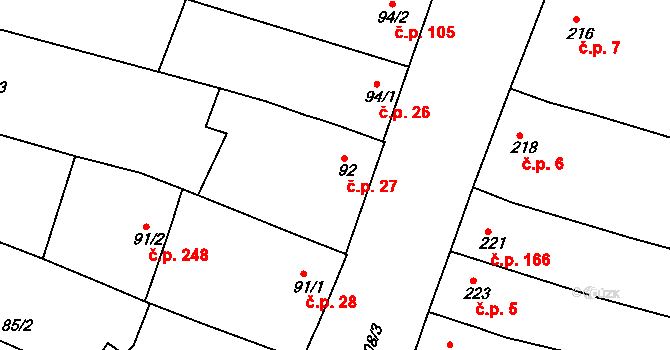 Vícemilice 27, Bučovice na parcele st. 92 v KÚ Vícemilice, Katastrální mapa