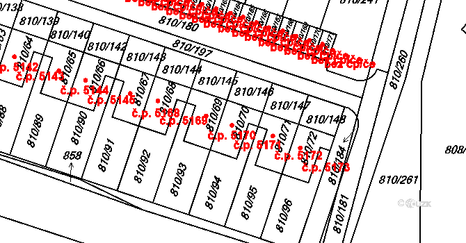 Proseč nad Nisou 5171, Jablonec nad Nisou na parcele st. 810/70 v KÚ Proseč nad Nisou, Katastrální mapa