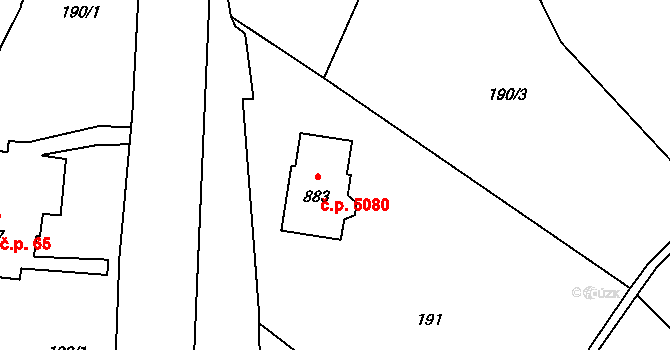 Kokonín 5080, Jablonec nad Nisou na parcele st. 883 v KÚ Kokonín, Katastrální mapa