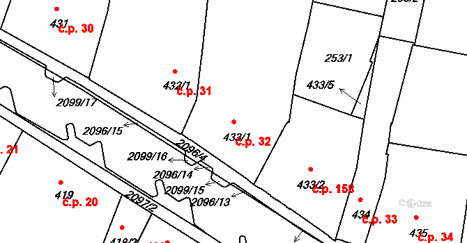 Pražské Předměstí 32, Písek na parcele st. 433/1 v KÚ Písek, Katastrální mapa