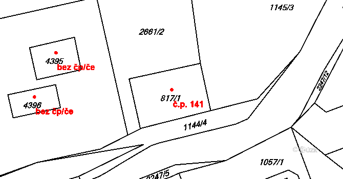 Beroun-Zavadilka 141, Beroun na parcele st. 817/1 v KÚ Beroun, Katastrální mapa
