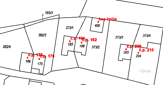 Mlékojedy 192, Neratovice na parcele st. 186 v KÚ Mlékojedy u Neratovic, Katastrální mapa