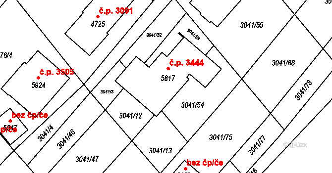 Břeclav 3444 na parcele st. 5817 v KÚ Břeclav, Katastrální mapa