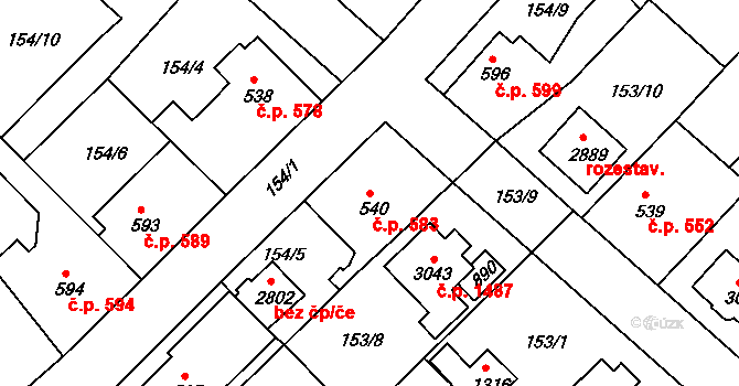 Neratovice 583 na parcele st. 540 v KÚ Neratovice, Katastrální mapa