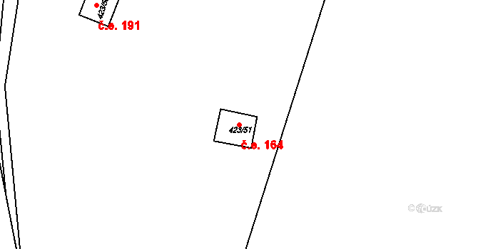 Hradištko 164 na parcele st. 423/51 v KÚ Hradištko pod Medníkem, Katastrální mapa