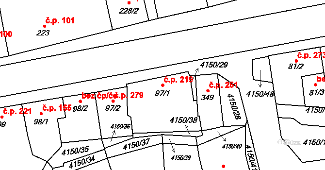 Kožlany 219 na parcele st. 97/1 v KÚ Kožlany, Katastrální mapa