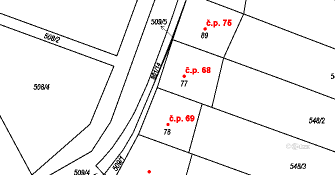 Vlkanov 68 na parcele st. 77 v KÚ Vlkanov u Nového Kramolína, Katastrální mapa