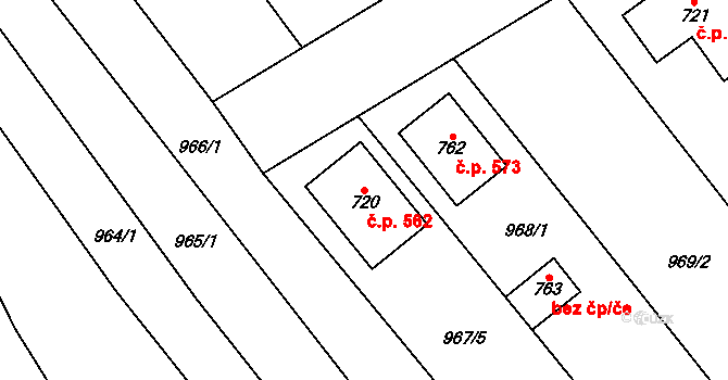 Nedakonice 562 na parcele st. 720 v KÚ Nedakonice, Katastrální mapa