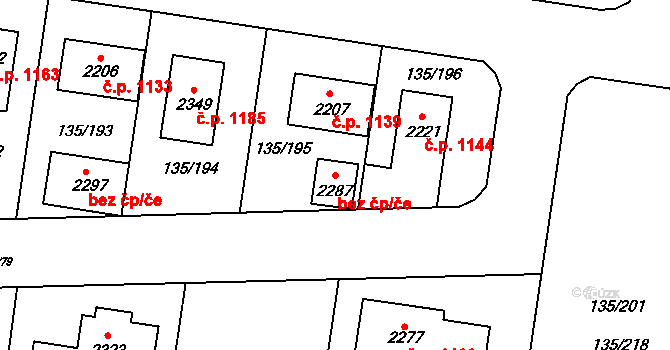 Třebíč 78177456 na parcele st. 2287 v KÚ Podklášteří, Katastrální mapa