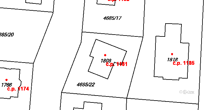 Hrušovany nad Jevišovkou 1181 na parcele st. 1808 v KÚ Hrušovany nad Jevišovkou, Katastrální mapa