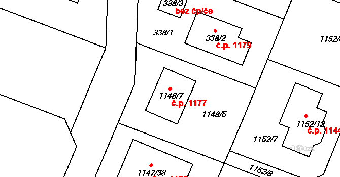 Jemnice 1177 na parcele st. 1148/7 v KÚ Jemnice, Katastrální mapa