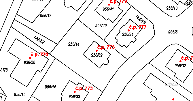Srubec 775 na parcele st. 956/62 v KÚ Srubec, Katastrální mapa