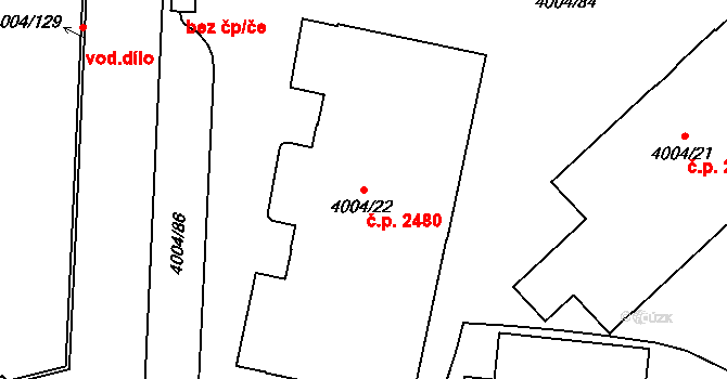 Libeň 2480, Praha na parcele st. 4004/22 v KÚ Libeň, Katastrální mapa
