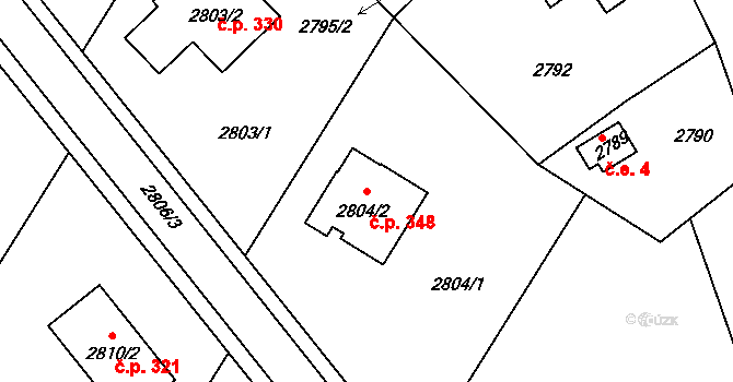 Třanovice 348 na parcele st. 2804/2 v KÚ Třanovice, Katastrální mapa
