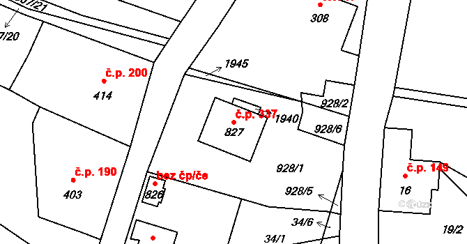 Sloup v Čechách 337 na parcele st. 827 v KÚ Sloup v Čechách, Katastrální mapa