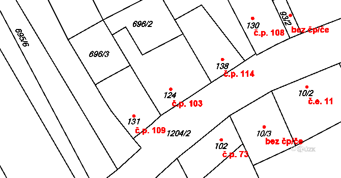 Liběšovice 103, Blšany na parcele st. 124 v KÚ Liběšovice, Katastrální mapa