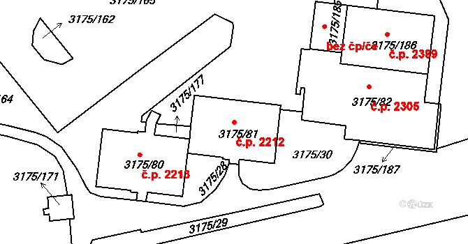 Louny 2212 na parcele st. 3175/81 v KÚ Louny, Katastrální mapa