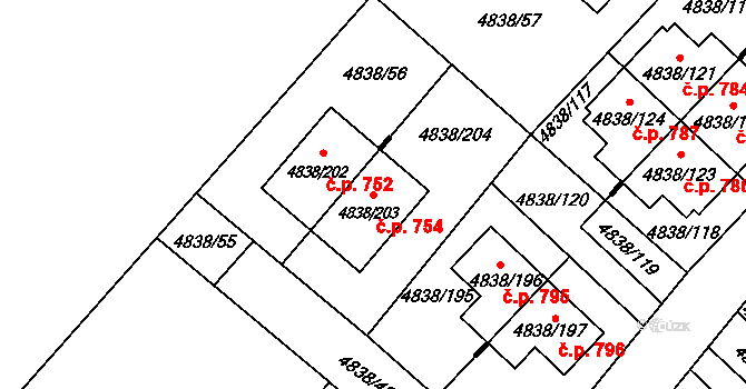 Sviadnov 754 na parcele st. 4838/203 v KÚ Sviadnov, Katastrální mapa