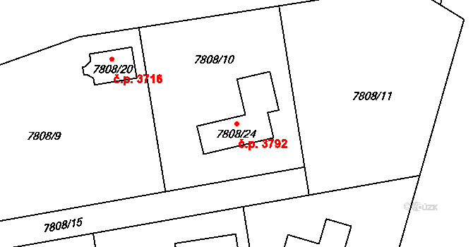 Frýdek 3792, Frýdek-Místek na parcele st. 7808/24 v KÚ Panské Nové Dvory, Katastrální mapa
