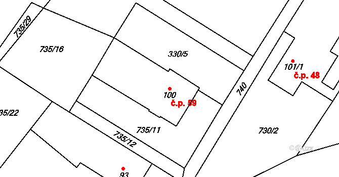 Svinný 59, Chotěboř na parcele st. 100 v KÚ Svinný, Katastrální mapa