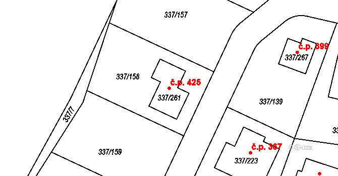 Levín 425, Králův Dvůr na parcele st. 337/261 v KÚ Levín u Berouna, Katastrální mapa