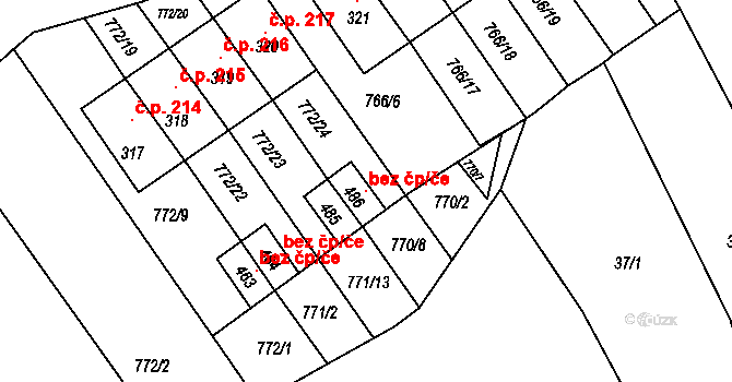 Košetice 97855456 na parcele st. 486 v KÚ Košetice, Katastrální mapa