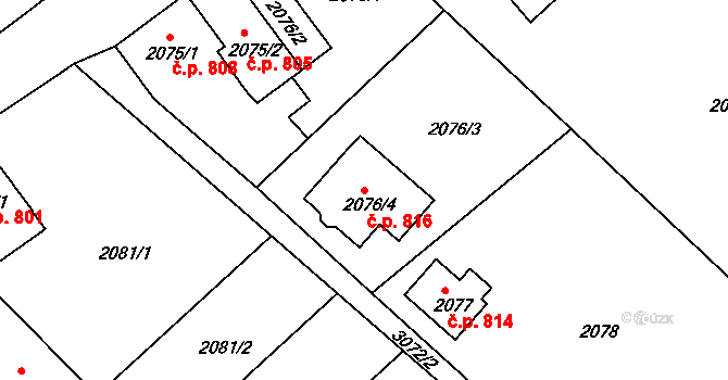 Rychnov nad Kněžnou 816 na parcele st. 2076/4 v KÚ Rychnov nad Kněžnou, Katastrální mapa