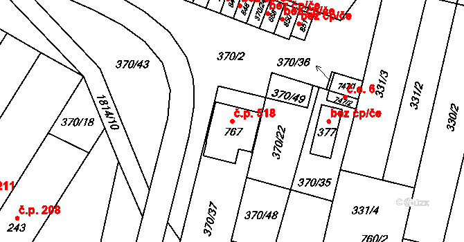 Šakvice 518 na parcele st. 767 v KÚ Šakvice, Katastrální mapa