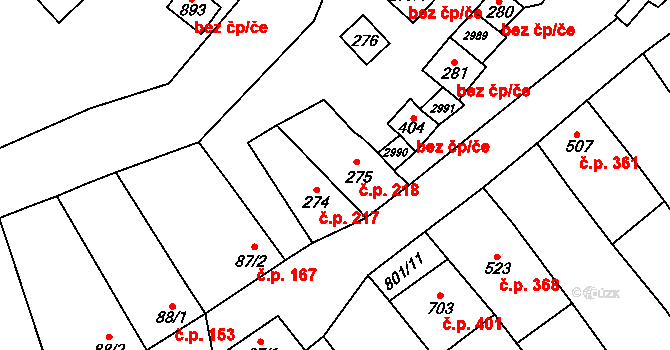 Vrbice 217 na parcele st. 274 v KÚ Vrbice u Velkých Pavlovic, Katastrální mapa