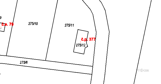 Čistá 377 na parcele st. 275/12 v KÚ Čistá u Rakovníka, Katastrální mapa