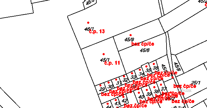 Holešov 11 na parcele st. 45/1 v KÚ Holešov, Katastrální mapa