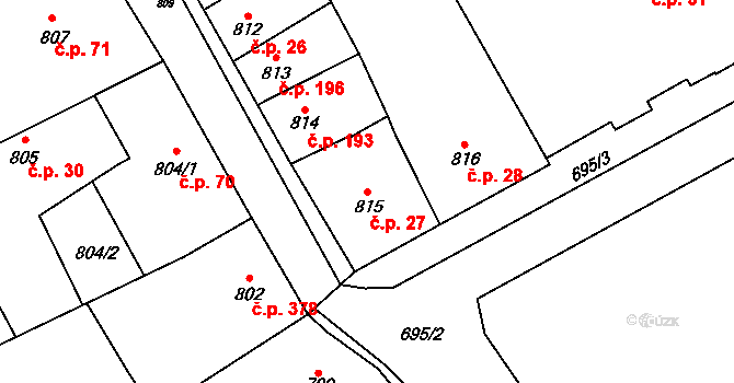 Konice 27 na parcele st. 815 v KÚ Konice, Katastrální mapa