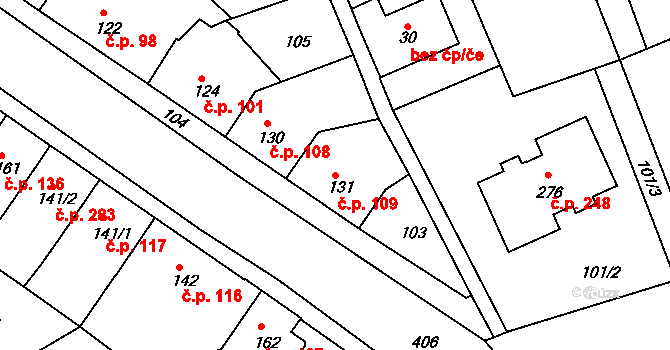Vrbátky 109 na parcele st. 131 v KÚ Vrbátky, Katastrální mapa