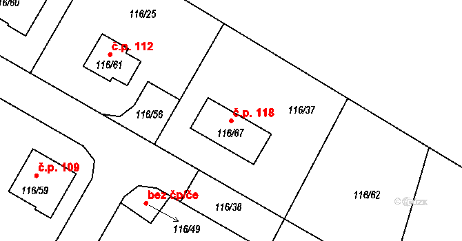 Lada 118, Česká Lípa na parcele st. 116/67 v KÚ Lada, Katastrální mapa