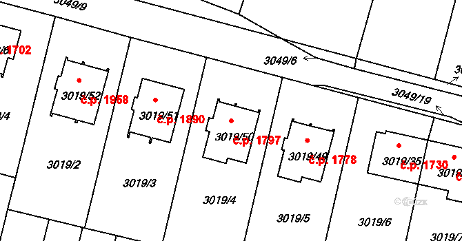 Dobrá Voda u Českých Budějovic 1797 na parcele st. 3019/50 v KÚ Dobrá Voda u Českých Budějovic, Katastrální mapa