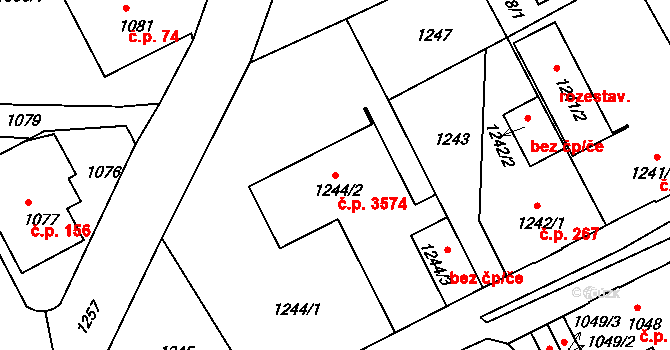 Mšeno nad Nisou 3574, Jablonec nad Nisou na parcele st. 1244/2 v KÚ Mšeno nad Nisou, Katastrální mapa