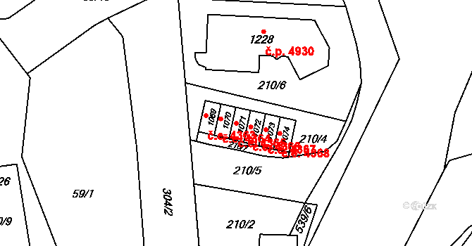 Jihlava 4365 na parcele st. 1071 v KÚ Bedřichov u Jihlavy, Katastrální mapa