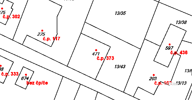 Nebory 373, Třinec na parcele st. 471 v KÚ Nebory, Katastrální mapa
