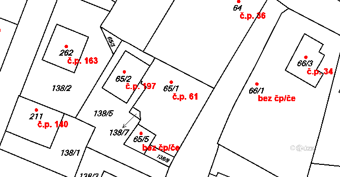 Březno 61 na parcele st. 65/1 v KÚ Březno u Mladé Boleslavi, Katastrální mapa