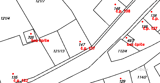 Družec 137 na parcele st. 147 v KÚ Družec, Katastrální mapa