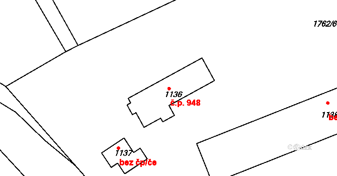 Trnová 948, Dobříš na parcele st. 1136 v KÚ Dobříš, Katastrální mapa