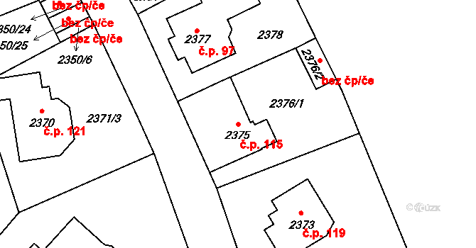 Staré Splavy 115, Doksy na parcele st. 2375 v KÚ Doksy u Máchova jezera, Katastrální mapa