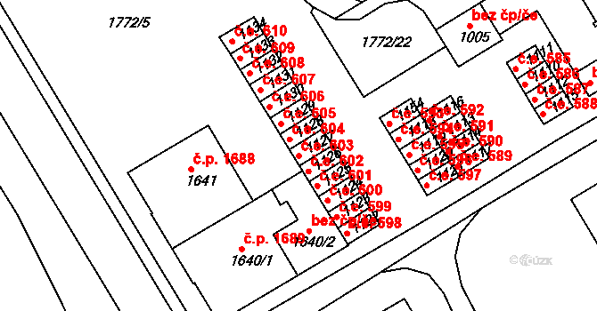 Tišnov 603 na parcele st. 1127 v KÚ Tišnov, Katastrální mapa