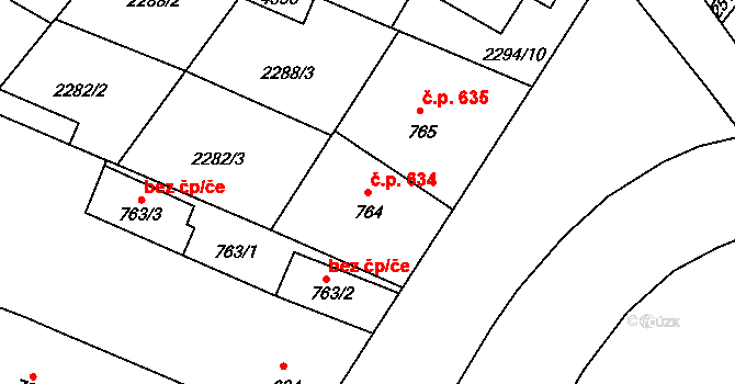 Kyjov 634 na parcele st. 764 v KÚ Kyjov, Katastrální mapa