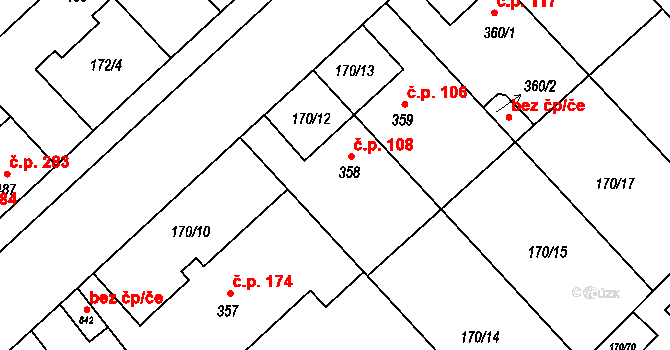 Humny 108, Pchery na parcele st. 358 v KÚ Pchery, Katastrální mapa