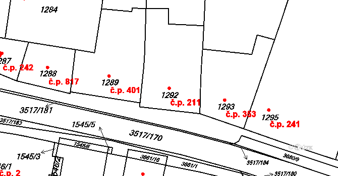 Vyškov-Předměstí 211, Vyškov na parcele st. 1292 v KÚ Vyškov, Katastrální mapa