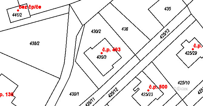 Krmelín 493 na parcele st. 430/3 v KÚ Krmelín, Katastrální mapa